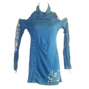 Salvage Blue Graphic cut out cotton shirt Large